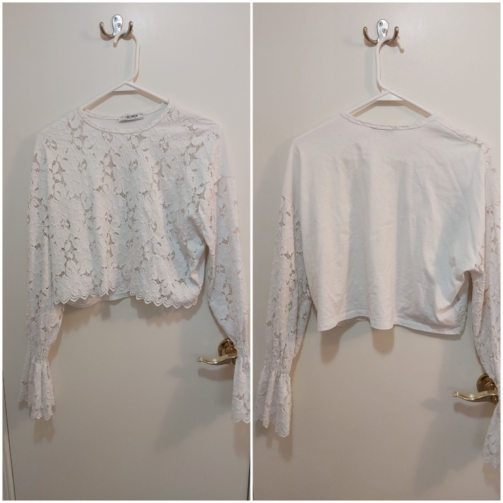 🤯 2/$15 Zara White Lace Longsleeve Size Small (S)
